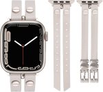 Wearlizer Leather Bands Compatible with Apple Watch Band 38mm 40mm 41mm 42mm 44mm 45mm 49mm(Ultra) Women, Double-Row Design with Rivets Decoration Stylish Strap for iWatch Series 8 SE 7 6 5 4 3 2 1
